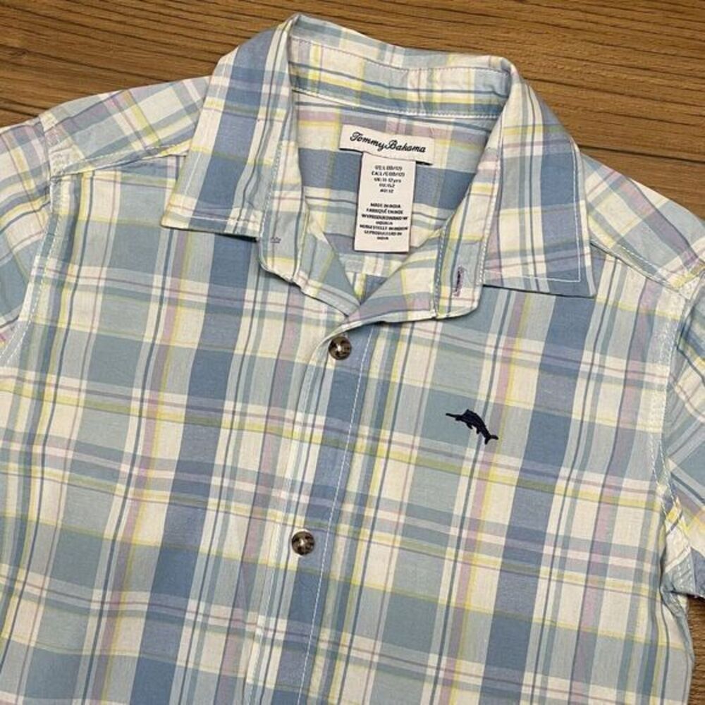 Youth 10/12 Large Tommy Bahama Short Sleeve Button‎ Down Blue Yellow Dress Up